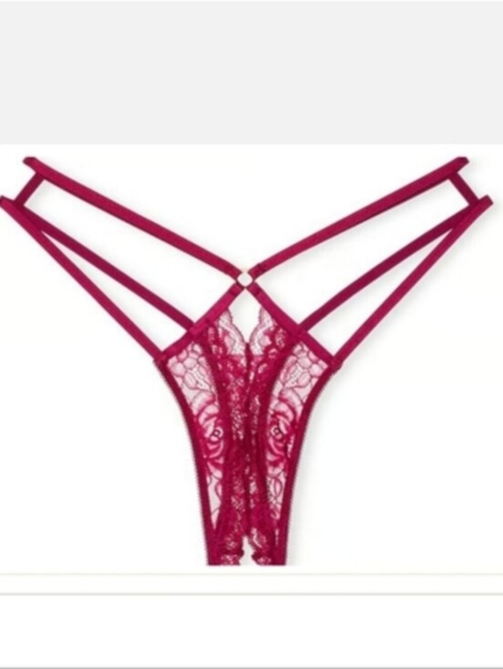 Victoria's secret very sexy Strappy rose lace crotchless thong panty LARGE RED